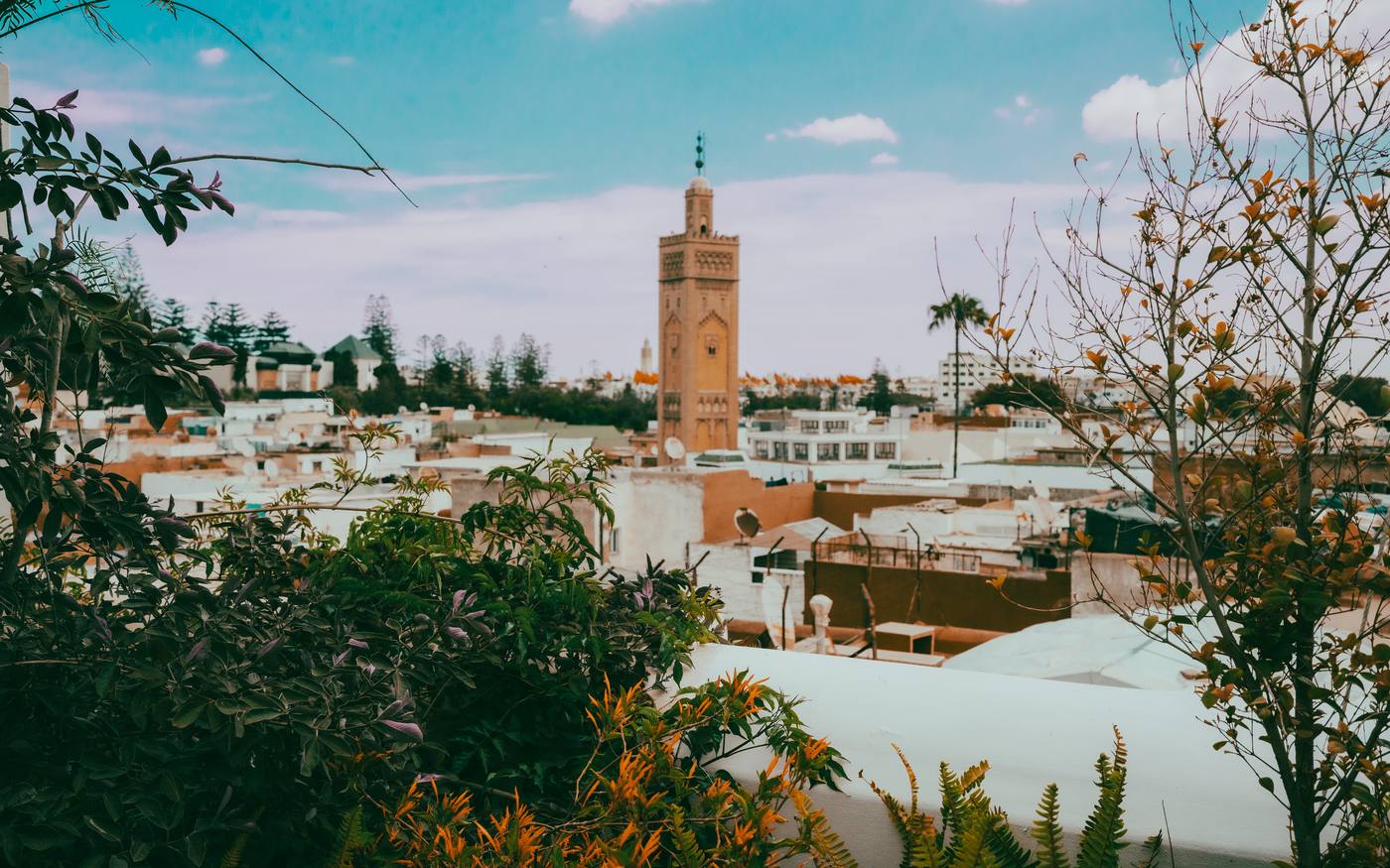 Moroccan minaret cityscape